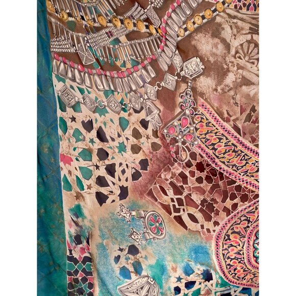 King Tut Exhibit  Silk Blend Scarf With Intricate Jewel-Inspired Motif & Turquoi - Picture 10 of 16